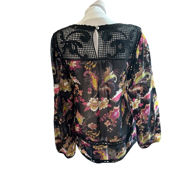 Meadow Rue Pink and Yellow Boxy Blouse with Bib Collar - Picture 2 of 5